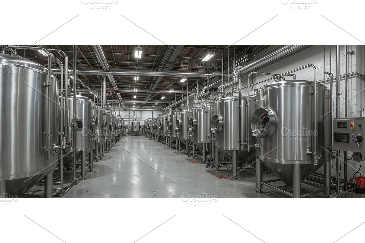 Modern brewery interior with large, an Illustration by tilialucida