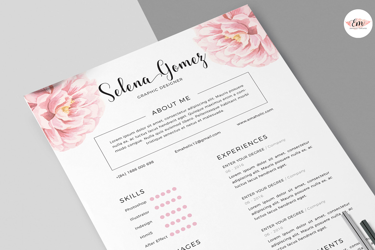 Elegant Floral CV Template, a Stationery Template by Emaholic Template (Photo 5 of 5)