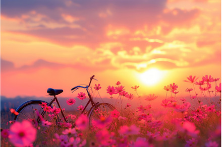 Sunset serenity with bicycle in, a Nature Photo by Ylivdesign