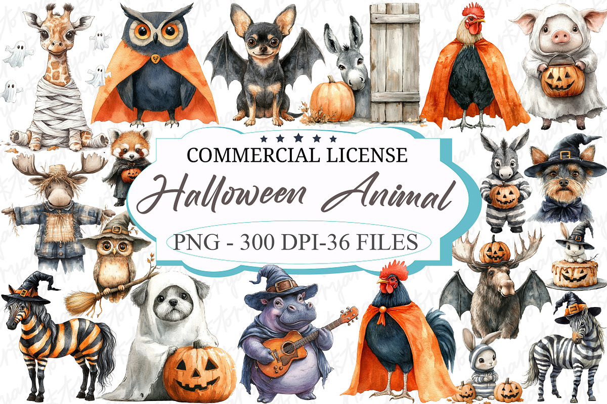 Whimsical Halloween Animal Clipart, an Illustration by designcity5 (Photo 1 of 5)