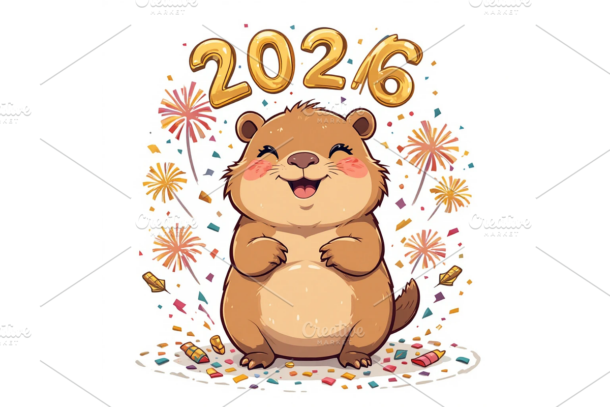 Cute Capybara New Year 2026 clipart, a Seasonal Illustration by Creative design (Photo 4 of 7)