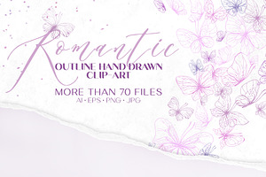 Romantic Line Art Butterflies Vector