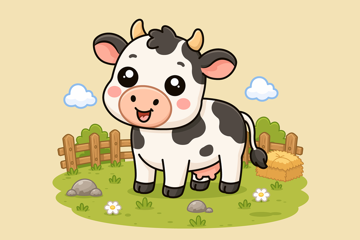 Cute Cartoon Cow on a Farm, an Animal Illustration by Artpon Illustration (Photo 3 of 3)