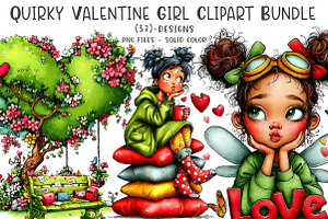 quirky valentine girl clipart bundle, an Illustration by CreationArt