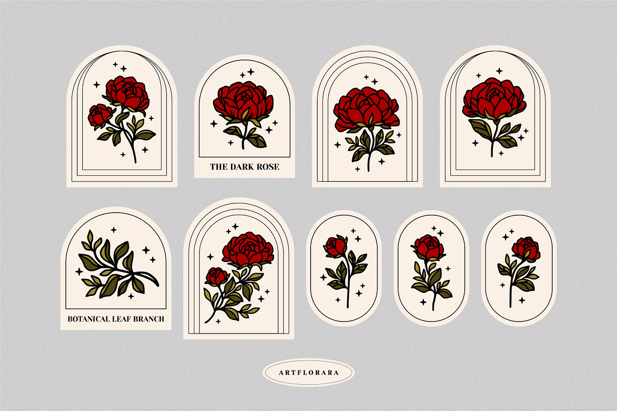 Vintage Dark Flower Lineart Logo Set, an Object Graphic by Artflorara (Photo 7 of 8)