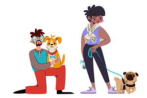 Cartoon characters walking dogs, an Animal Illustration by art PVP - market