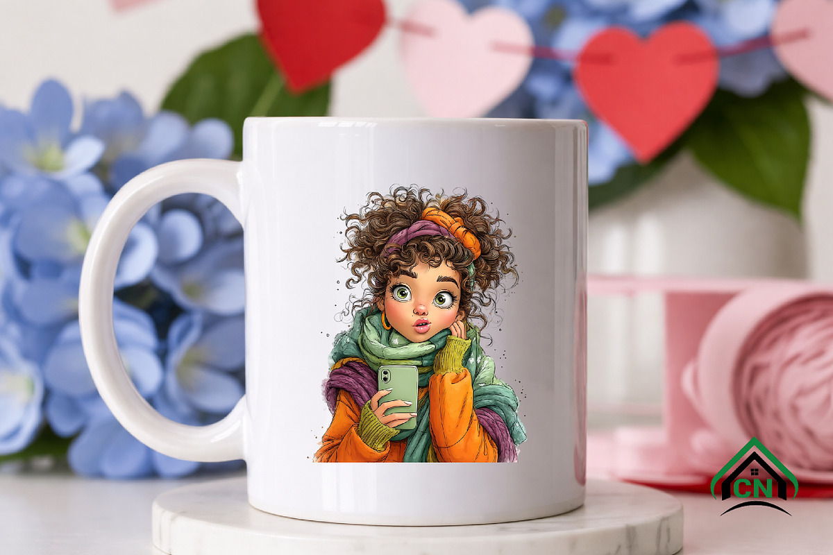 Cozy Autumn Selfie Girls Clipart, a Seasonal Illustration by Craft Nest (Photo 9 of 12)