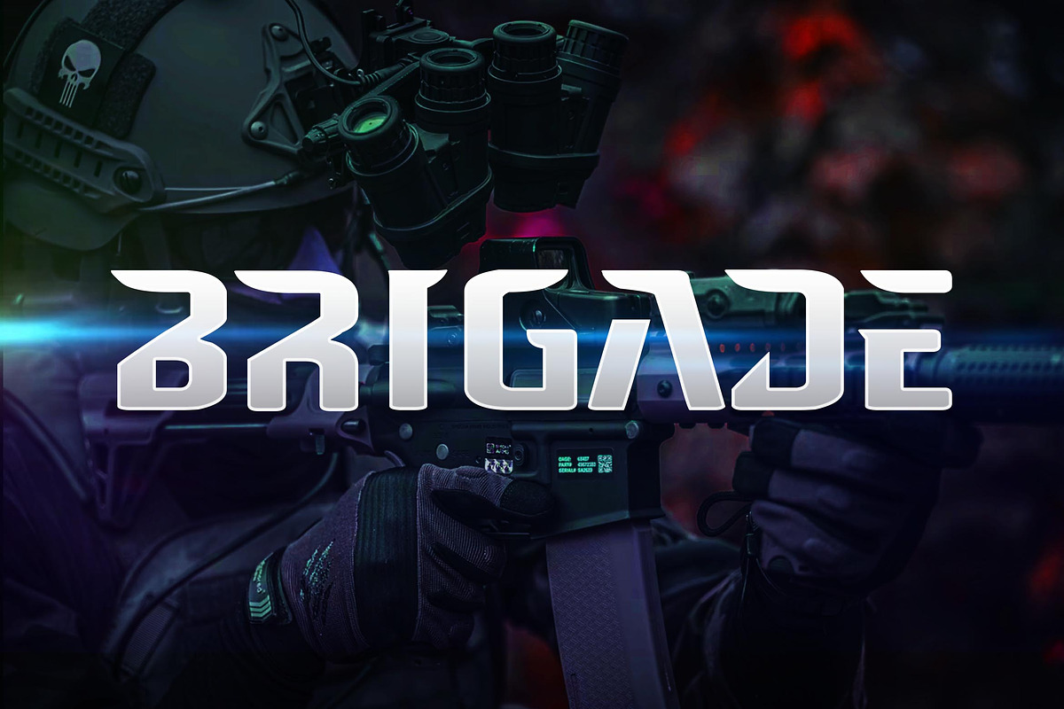 Brigade Modern Techno Military Font, a Script Font by Rupture (Photo 1 of 4)