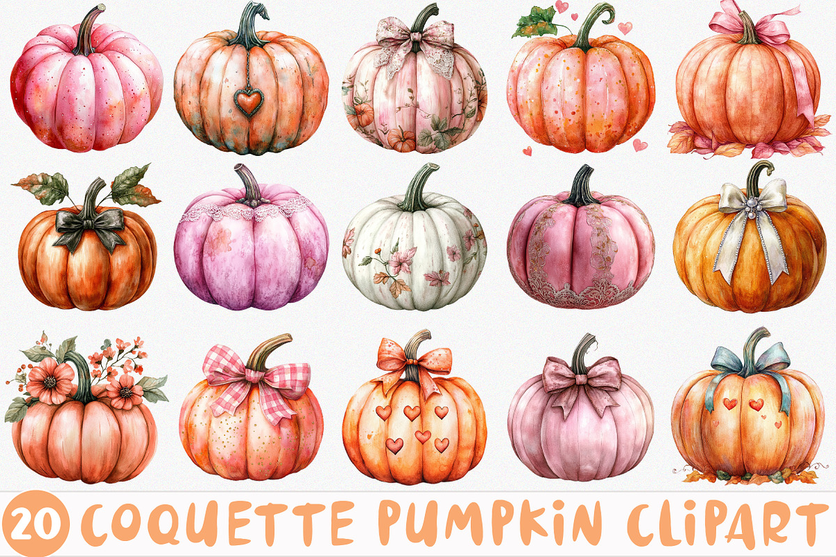 Coquette Pumpkin Clipart PNG, an Illustration by SinaCreation (Photo 1 of 5)