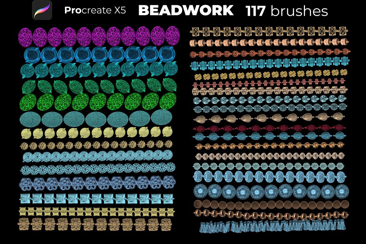 117 BEADWORK brushes  PROCREATE X5, a Brush Add-On by Graphics Resources (Photo 2 of 7)