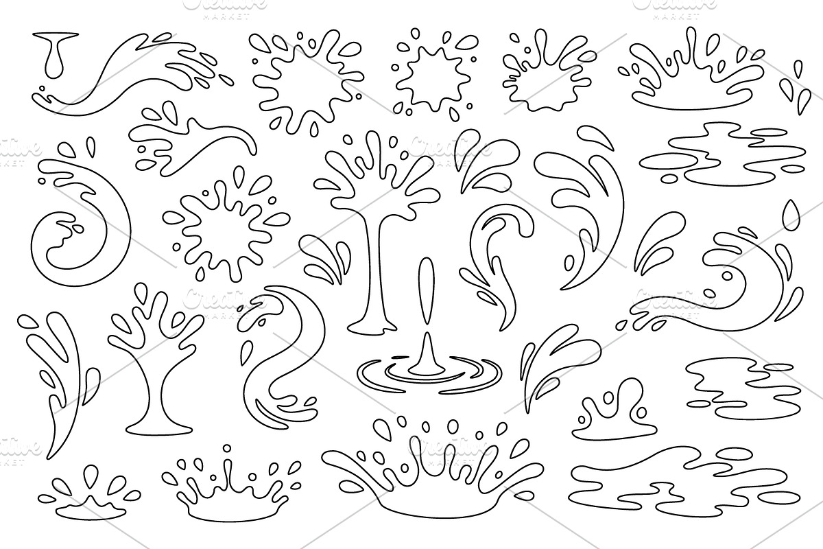 Outline set of water splashes and, an Illustration by GraphiShop