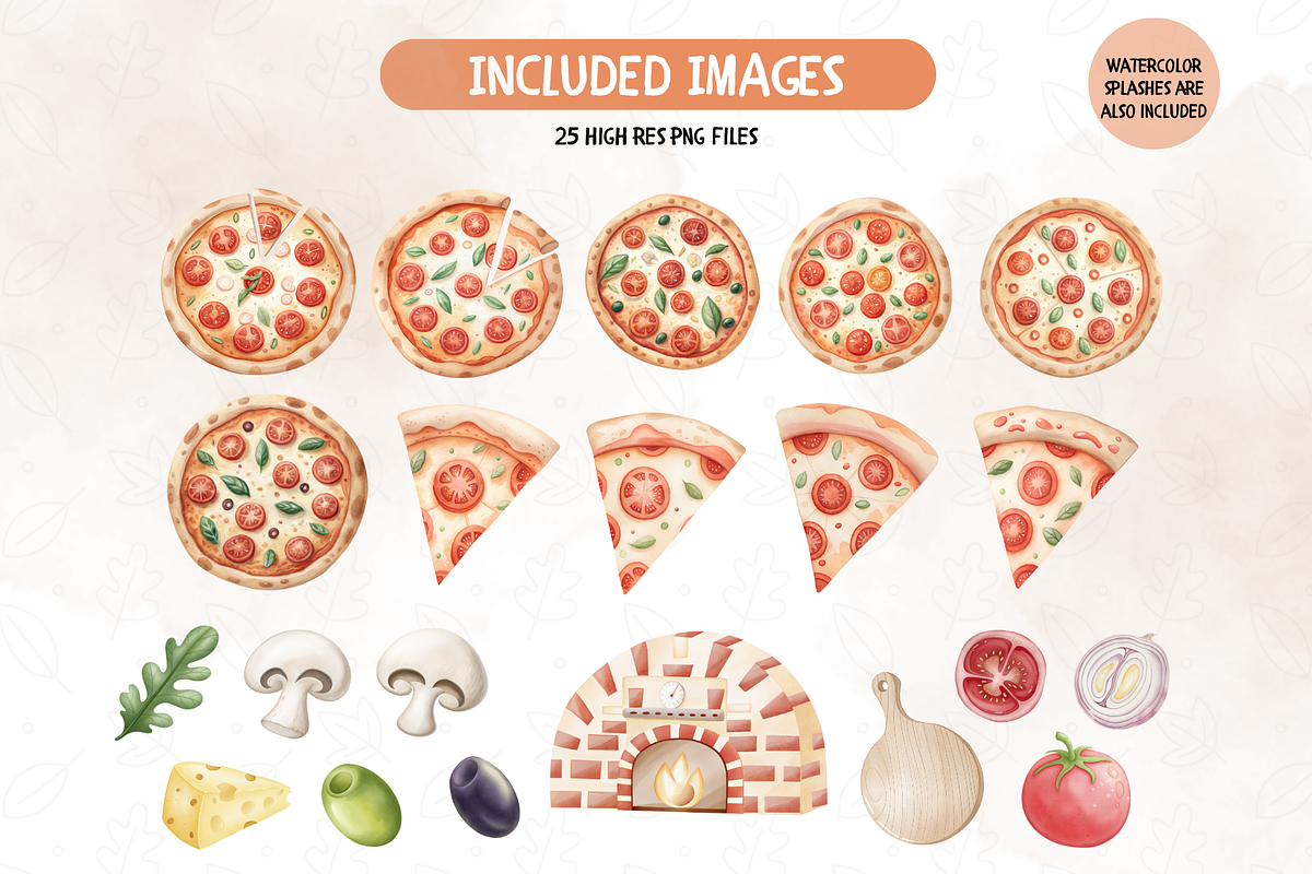 Pizza Party Clipart, Italian Food, an Illustration by TatiMockup (Photo 2 of 5)