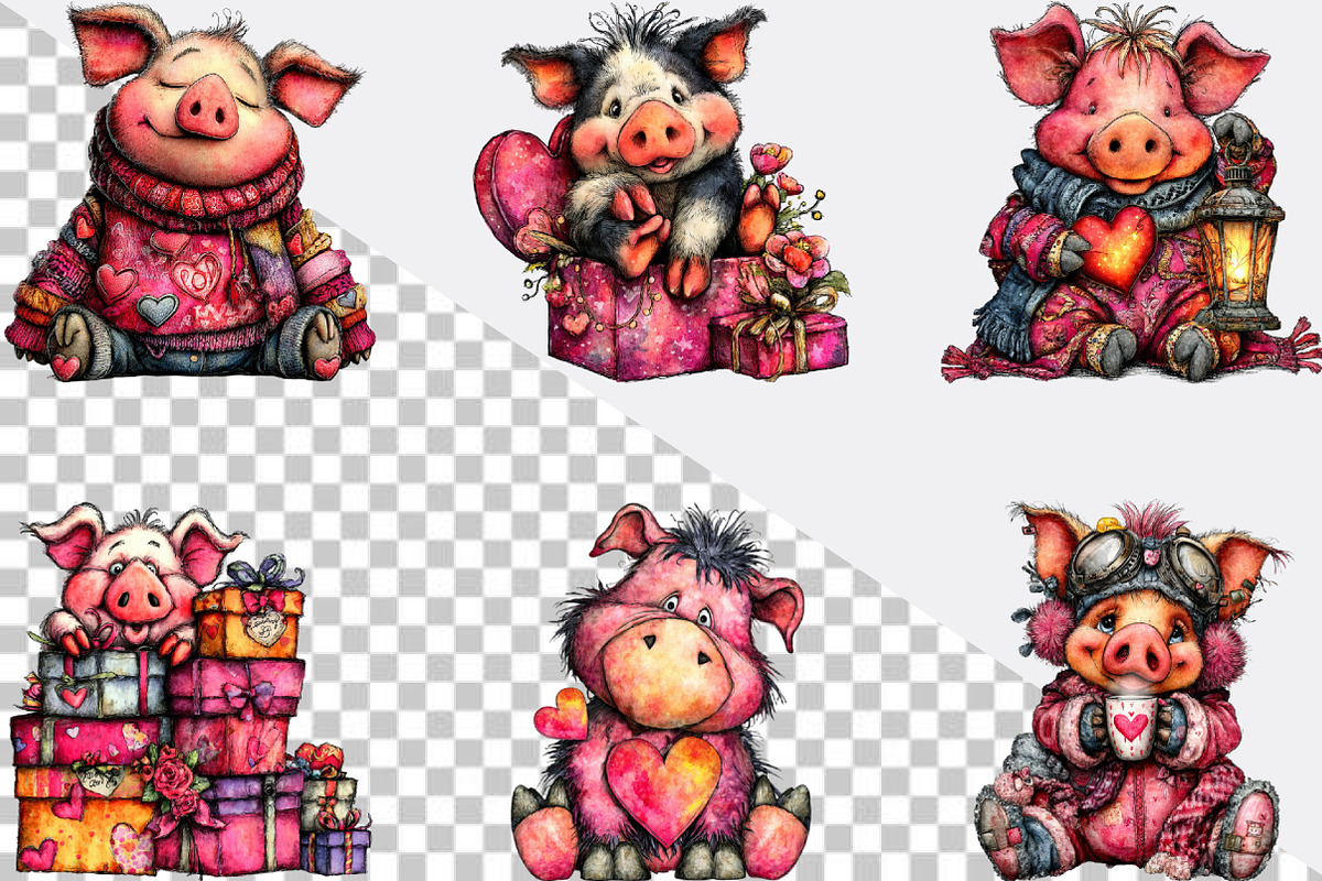 Quirky Valentine Pig Clipart Bundle, an Illustration by SVGArt (Photo 2 of 7)
