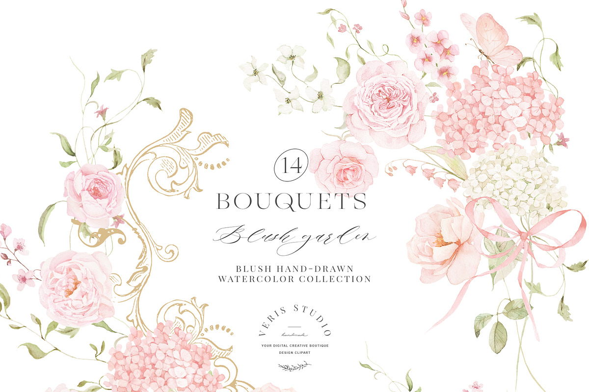 Blush Pink Watercolor Floral Bows, a Decorative Illustration by Veris Studio (Photo 2 of 15)