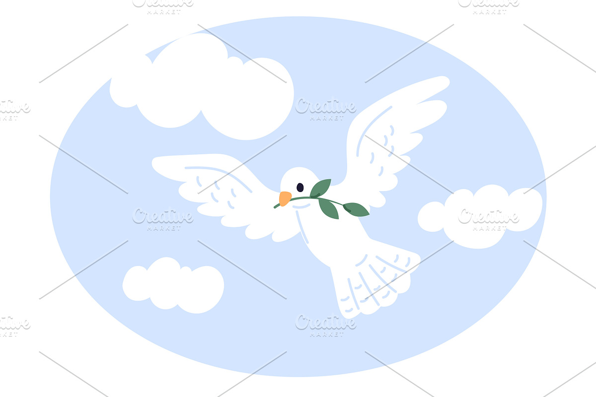 Dove of peace with olive branch in, an Animal Illustration by Vectorbuum