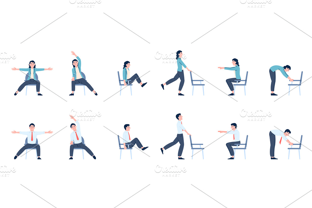 Office chair exercises. Male female, a Sport Illustration by LadadikArt