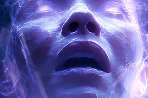 Captivating expression of a person enveloped in mystical purple energy during a, an Arts & Entertainment Photo by AlyaAnd