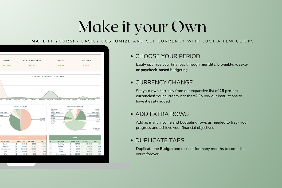 Simple Paycheck Budget - Green, a Templates & Theme by The Creative Plans co (Photo 6 of 10)