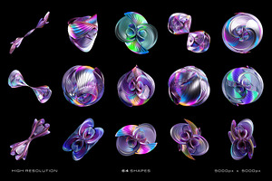 3D Iridescent - 64 Illustrations