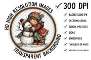 Christmas Girl & Snowman Clipart, an Illustration by Craft Nest (Thumbnail 2 of 10)