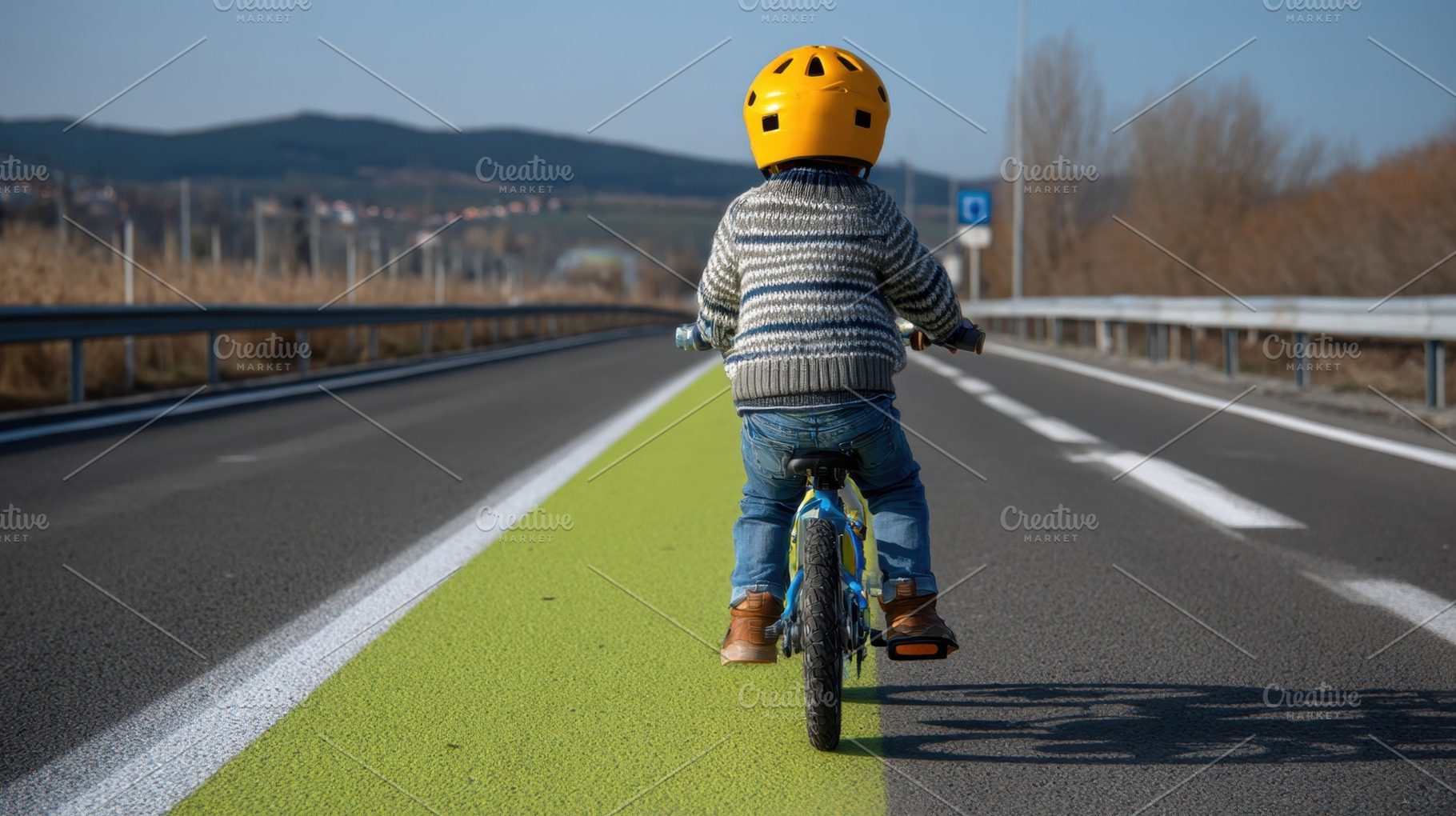 Child bikes on green road, a Photo by Beautiful things