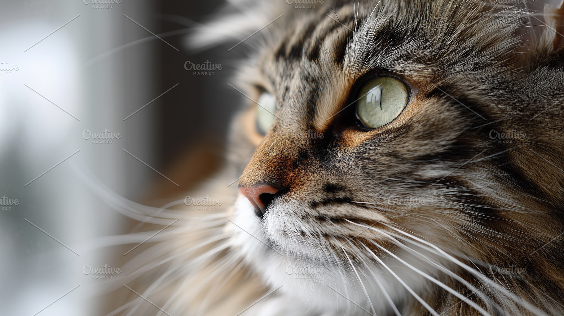 Portrait of a fluffy cat with green, an Animal Photo by MistyDay