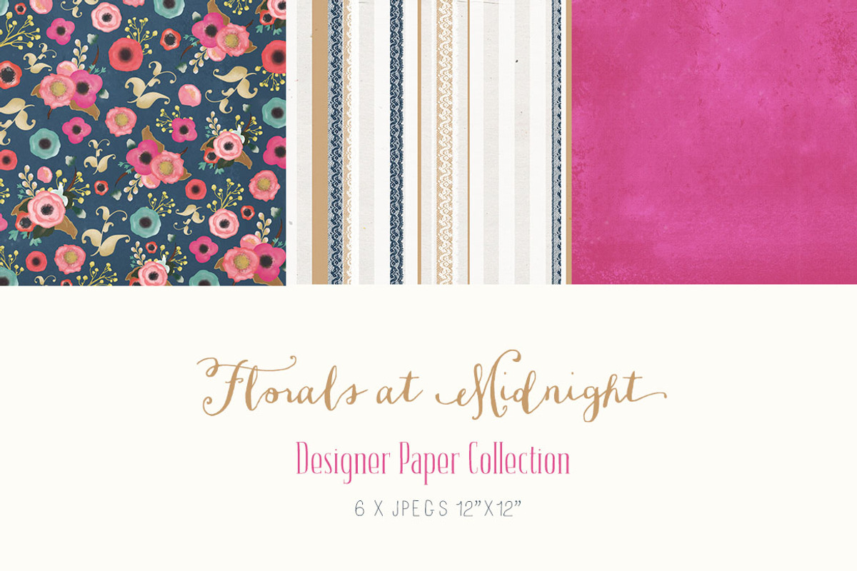 Digital Papers - Florals at Midnight preview 3