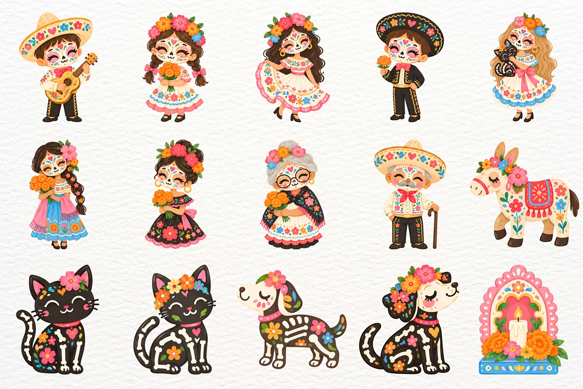 Dia de los Muertos Clipart Halloween, a Seasonal Illustration by SugarCloudStudioArt (Photo 3 of 5)