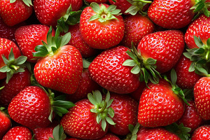 Close up of ripe strawberries with, a Food & Drink Photo by MistyDay