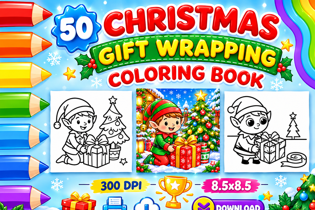 Christmas Gift Wrapping Coloring, a Seasonal Illustration by Design Zone (Photo 1 of 5)