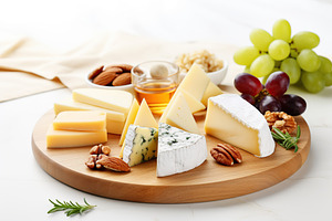Various types of cheese on table, a Food & Drink Photo by AlyaAnd