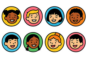 Smiling children in colorful circles, an Illustration by ZinetroN
