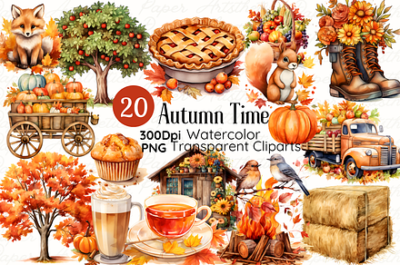 Fall Clipart Autumn Time Clipart PNG, a Seasonal Illustration by Paper Artsthetics