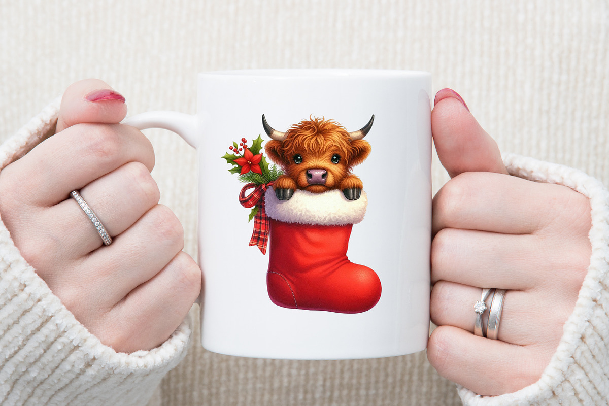 Christmas Highland Cow Clipart Bundl, an Illustration by Sublimation Artist (Photo 5 of 6)
