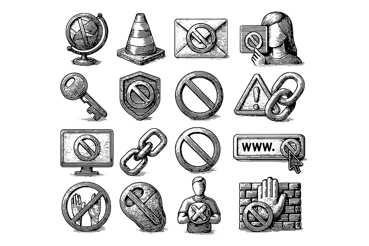 Prohibition Security Icons Set, an Object Graphic by nikagraphic