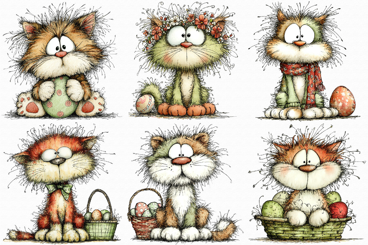 Whimsical Easter Cats Clipart, an Illustration by Libby Wishes (Photo 7 of 8)