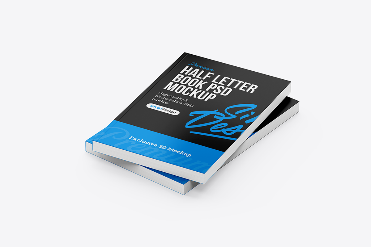 Half Letter Soft Cover Book Mockup, a Books & Magazine Mockup by SimplDesign (Photo 13 of 13)