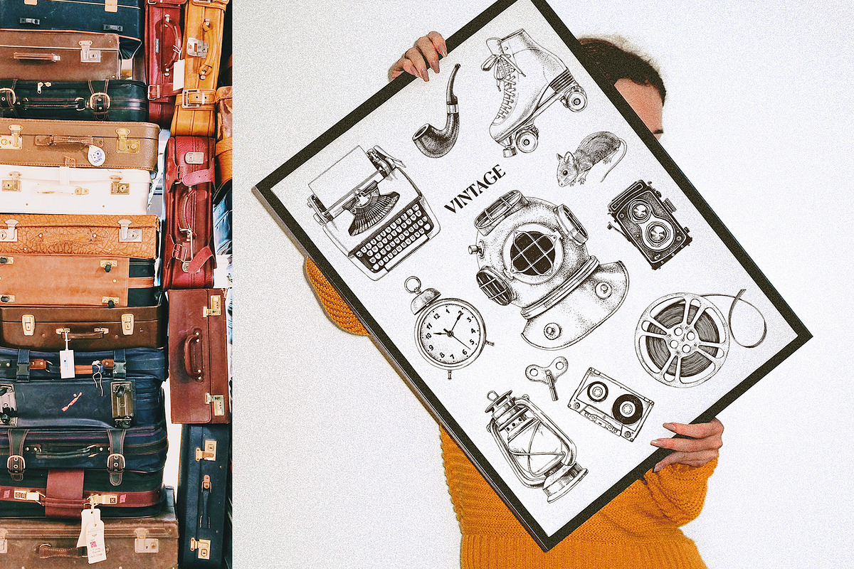 Nostalgia - vintage objects set, an Object Graphic by handsketched (Photo 2 of 10)