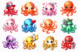 Cute Octopus Watercolor Clipart