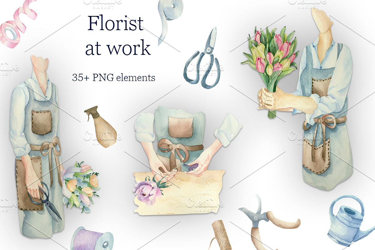 Florist at work. Profession florist., a Decorative Illustration by Watercolor arts (Photo 1 of 4)