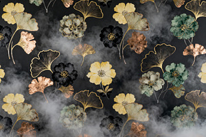 Elegant Gilded Ginkgo & Floral Smoke, a Decorative Illustration by Virgo Studio