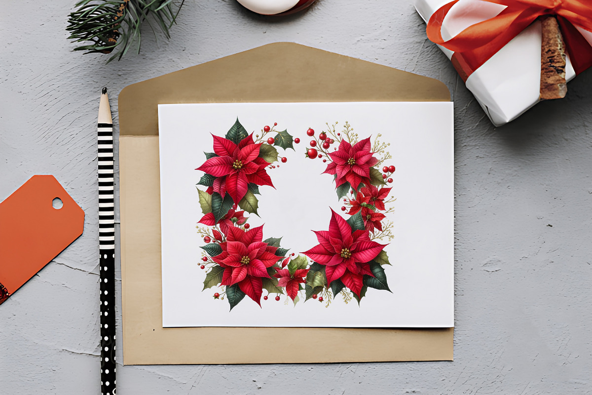 Festive Poinsettia Flower Clipart Bu, an Illustration by RobertsArt (Photo 2 of 7)