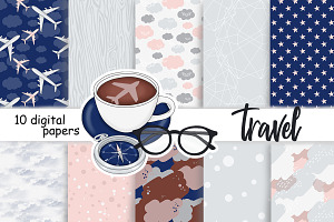 Travel Pattern, a Pattern Graphic by GlamArtZhanna