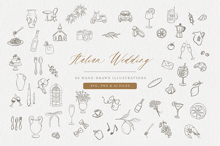 Italian Wedding Clipart Set, an Illustration by White Letters