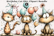Birthday Cat PNG Clipart Bundle, a Seasonal Illustration by CreationArt (Thumbnail 1 of 5)