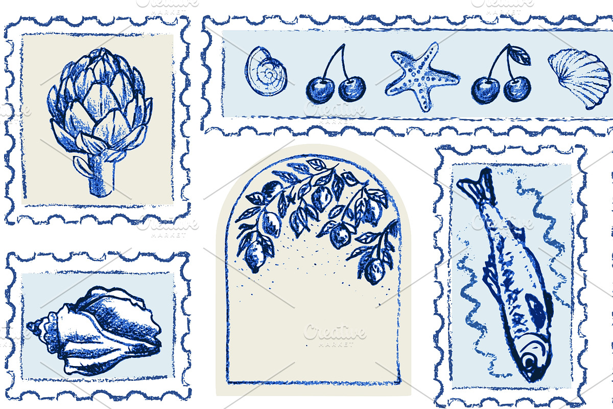 Hand drawn Amalfi coast postage, a Food Illustration by Zimages (Photo 3 of 3)
