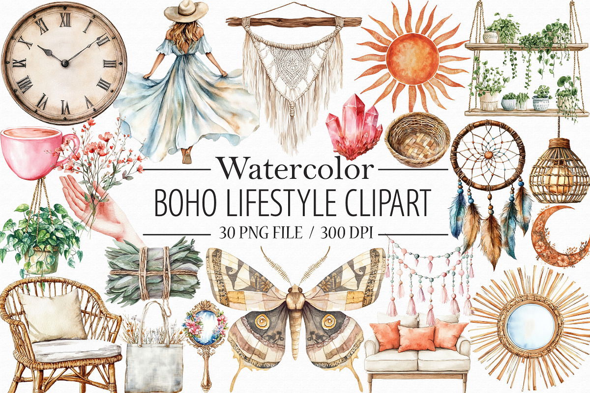 Boho Lifestyle Clipart, an Illustration by Libby Wishes (Photo 1 of 6)