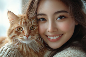 Smiling young woman posing with her, a Photo by Tanuart