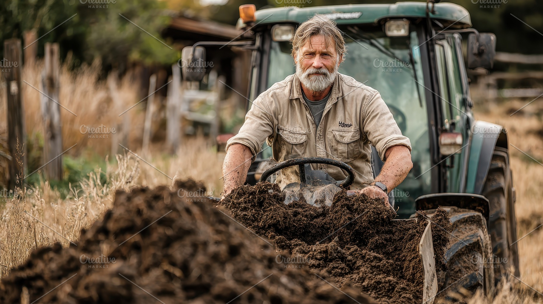Senior farmer operating tractor movi, a Photo by Pixeness Studio
