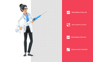 3D Cartoon Female Doctor Holding Lar, a Person Illustration by 3DMask